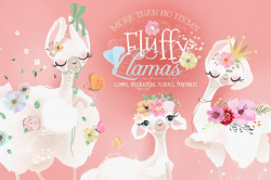 Fluffy Llamas Collection Digital Clipart - llama, alpaca, cute, baby,  animal, floral, flower, clipart, decoration, princess