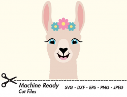 Cute Llama SVG Cut Files, PNG llamas clipart, farmhouse clip art, happy  llama face, girl, printable ranch animal vector, llama head