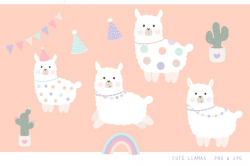 Cute Llama Clipart - Jpg, png, 300 dpi illustrations