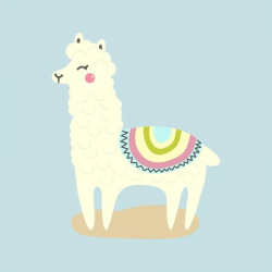 Vector Cute Llama or Alpaca Illustration. Funny Animal Whimsical Childrens  Room Nursery Print Wall Art By bbgreg