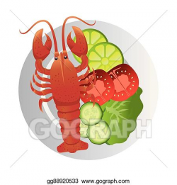 Vector Clipart - Lobster sea food plate. Vector Illustration ...