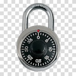 Silver and black padlock, Combination Lock transparent ...