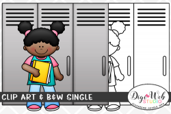 Clip Art & B&W Single - Girl Standing by School Lockers