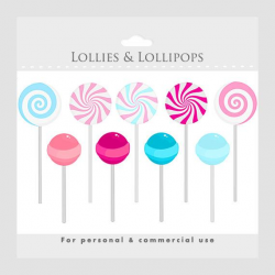 Sweets clipart - lollipops clipart, lollies, suckers, candy, pink and blue  digital clipart for personal and commercial use