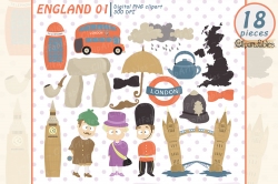 Cute London clipart, England clip art - travel design