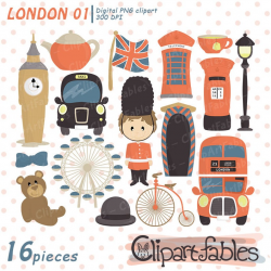 Cute London clipart, Europe clip art, London, England, British clipart,  double decker bus, nice taxi art - instant download, digital clipart