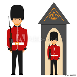 London Queen's guard. Vector flat illustration of a British ...