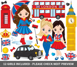 London Clipart - Vector London Clipart, Girls Clipart, Big Ben Clipart,  Kids Clipart, Phone Booth Clipart, British Clipart, London Clip Art