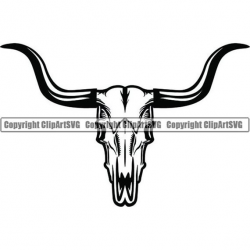Bull Skull #3 Skeleton Bones Horn Longhorn Cowboy Country Western Cow  Cattle Steer Rodeo Old West Logo .SVG .PNG Vector Cricut Cut Cutting