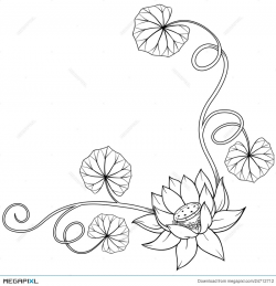Lotus Flower Curly Frame Corner With Leaves Illustration ...