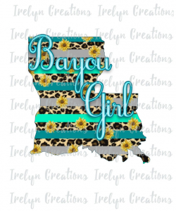 Cute Bayou Girl Louisiana State Shape Sunflowers Leopard Print PNG instant  download, clipart, graphic, sublimation design