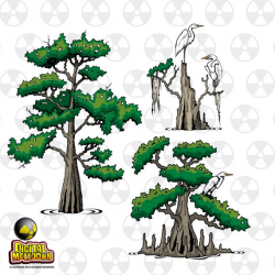 Louisiana Vector Clipart, Cypress Trees and Egrets, Instant ...