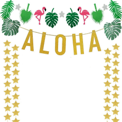 Gold Glittery Aloha Green Leaves Garland Flamingo Party Banner,For Hawaiian  Tropical Luau Beach Summer Party Deco - Buy Paper Banner,Hawai ...