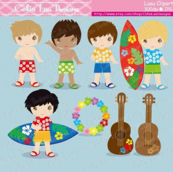 Luau Party Clipart, Cute Hula Girl and boy clipart / Hawaiian party  (CG050)/ Aloha Clipart / for Personal and Commercial / INSTANT DOWNLOAD