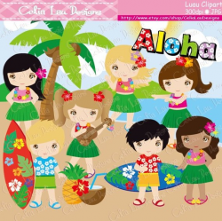 Luau Party Clipart, Cute Hula Girl and boy clipart ...