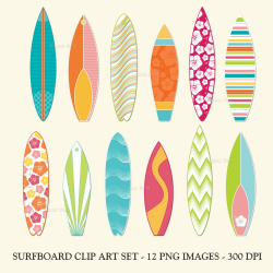 Surfboard clip art set - printable summer digital clipart ...