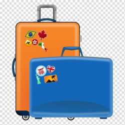 Blue and orange travel bags illustration, Suitcase Baggage ...