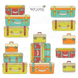 Suitcase Stack Digital Clipart Clip Art by ...