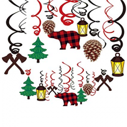 Topoox 30Ct Buffalo Plaid Hanging Swirl Decorations Lumberjack 1st Birthday  Woodland Baby Shower Party Supplies