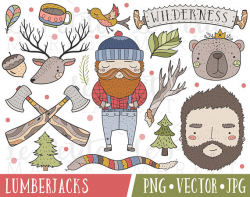 Wilderness Lumberjack Clipart Set, Lumberjack Illustrations ...