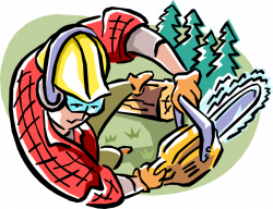 Lumberjack in Forest with Chainsaw - Vector Image