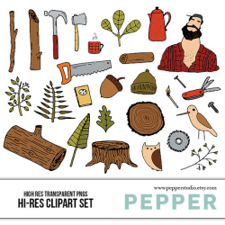 Lumberjack and Forest Doodle Clipart Set - Hi Res Printable ...