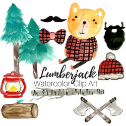 Watercolor Clip Art - Lumberjack Clip art - Lumberjack party - Boy theme  party - Woodland Clip Art Commercial Use