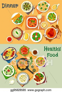 Vector Art - Healthy lunch and dinner food icon set design ...