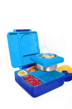 OmieBox Bento Box for Kids - Insulated Bento Lunch Box with Leak Proof  Thermos Food Jar - 3 Compartments, Two Temperature Zones - (Blue Sky)  (Single)