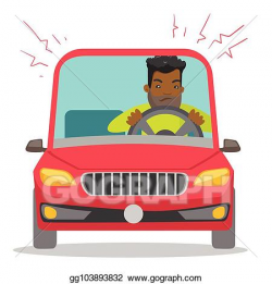 Vector Art - Angry black man in car stuck in traffic jam ...
