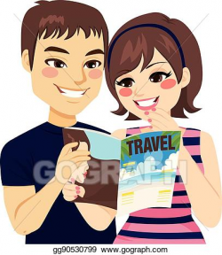 Vector Stock - Couple reading travel magazine. Clipart ...