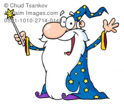 A Happy Cartoon Magician With a Magic Wand Clipart Image