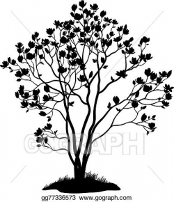 EPS Vector - Magnolia tree with flowers and grass silhouette ...
