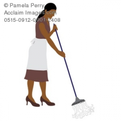 Clip Art Illustration of an Ethnic Maid Mopping a Floor ...