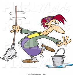 Clipart of a Cartoon Woman Dancing While Mopping a Dirty ...