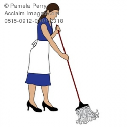 Clip Art Illustration of a Cleaning Woman Mopping a Floor ...