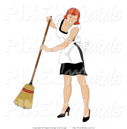 Clipart of a Maid with Red Hair Smiling and Sweeping by Pams ...