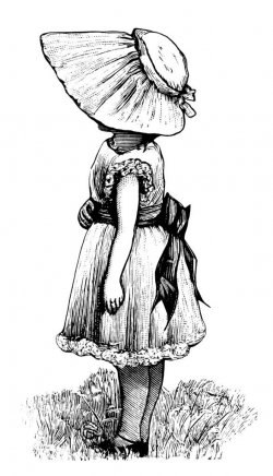 Victorian girl, vintage sunbonnet clipart, black and white ...