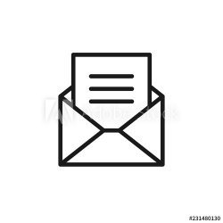 Black isolated outline icon of envelope with blank, document ...