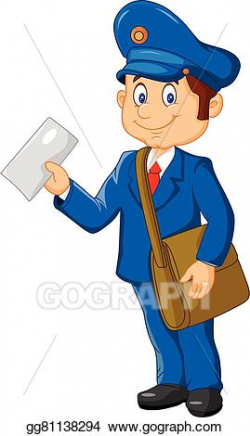EPS Illustration - Cartoon postman holding mail and ba ...