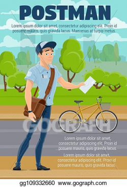 Clip Art Vector - Postman with mail, letter and bike, postal ...