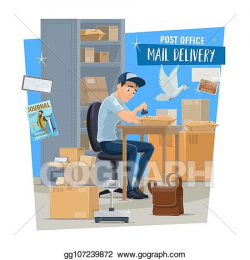Vector Art - Post office service, postman with mail. Clipart ...