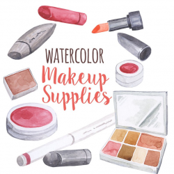 Watercolor Makeup Clip Art, Girly Beauty Cosmetics Clipart