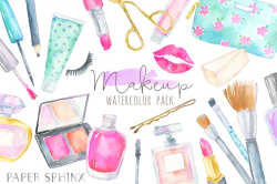 Watercolor Makeup Clipart | Cosmetics Clipart - Fashion and Beauty -  Lipstick, brushes, blush, perfume - Planner Clipart - Instant Download