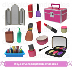Makeup Clipart, Make Up Clip Art, Cosmetics PNG, Beauty Set Image, Compact  Mirror Graphic, Nail Polish, Lipstick, Blush, Digital Download
