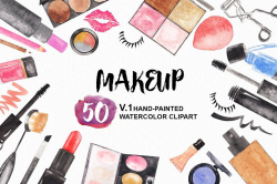 Watercolor Makeup Cosmetics Set, makeup clipart, cosmetic