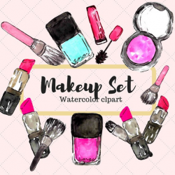 Makeup Clipart - Fashion Clipart - Girly Clipart - Blog Clipart - Lipstick  Clipart - Makeup Brush Clipart - Cosmetic clipart