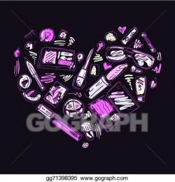 Vector Illustration - Heart of makeup products set. EPS ...