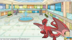 A Red Dragon and The Inside Of A Shopping Mall Background