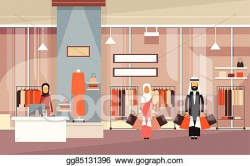 Vector Illustration - Arab people group with bags big shop ...